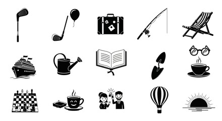 Relaxed Set of Black Vector Silhouettes for Retirement Event