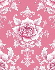 ロココ調ピンクフローラルパターンのビンテージ壁紙 Vintage Rococo Pink Floral Wallpaper Pattern
