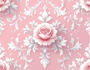 ロココ調ピンクフローラルパターンのビンテージ壁紙 Vintage Rococo Pink Floral Wallpaper Pattern
