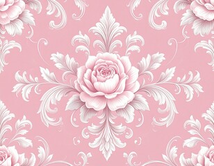 ロココ調ピンクフローラルパターンのビンテージ壁紙 Vintage Rococo Pink Floral Wallpaper Pattern