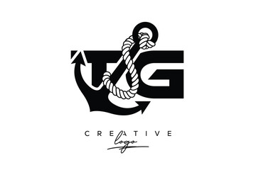 TG Creative Monogram Latter Logo with Anchor and Rope Design Minimalistic Logo Design 