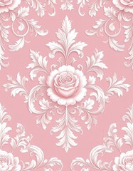Fototapeta premium ロココ調ピンクフローラルパターンのビンテージ壁紙 Vintage Rococo Pink Floral Wallpaper Pattern