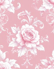 ロココ調ピンクフローラルパターンのビンテージ壁紙 Vintage Rococo Pink Floral Wallpaper Pattern