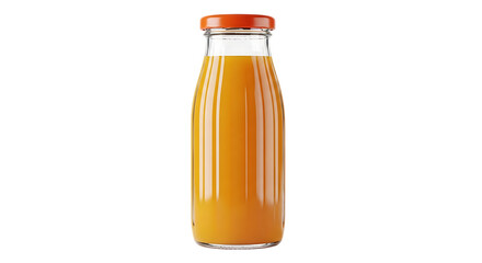 Orange juice bottle with orange cap isolated on a transparent background