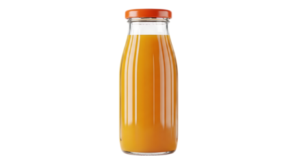 Orange juice bottle with orange cap isolated on a transparent background