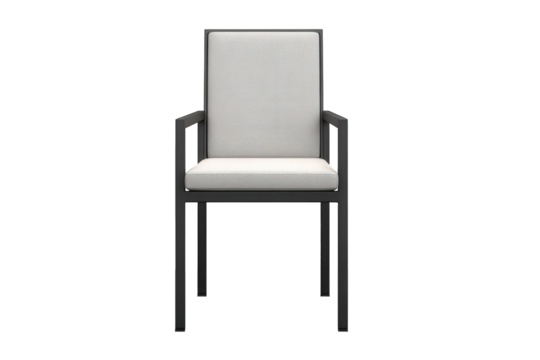 Modern armchair with upholstered seat and back isolated on transparent background