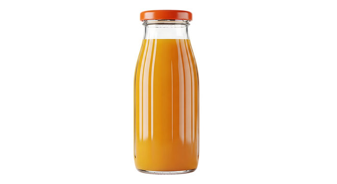 Orange juice bottle with orange cap isolated on a transparent background