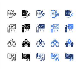 Startup, Startup support, Pitching, Prototype., multiple style icon set.