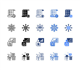 Business plan, Business coaching, Networking opportunities, Workspace, multiple style icon set.