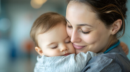 Heartwarming Portrait of Mother Embracing Baby in Tender Moment During Consultation