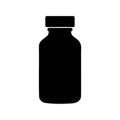 Black Silhouette of a Medicine Bottle with a Cap on White Background