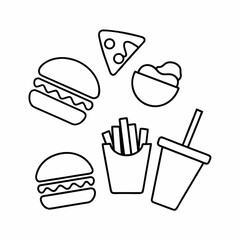 Fast Food Fun Line Art Vector