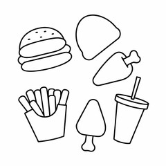 Fast Food Fun Line Art Vector