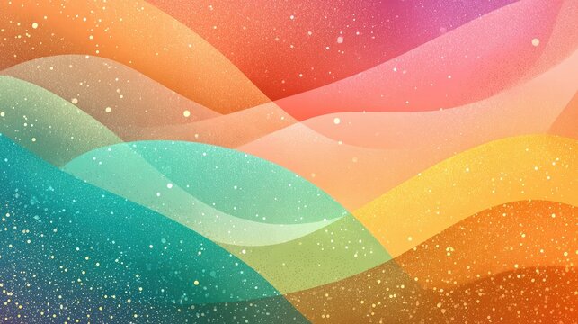 Abstract, colorful waves with shimmering particles
