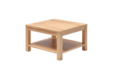 Fototapeta premium Simple wooden coffee table with lower shelf isolated on transparent background