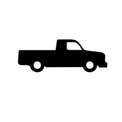 Black silhouette of a pickup truck against a clean white background