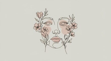 Floral line art face illustration