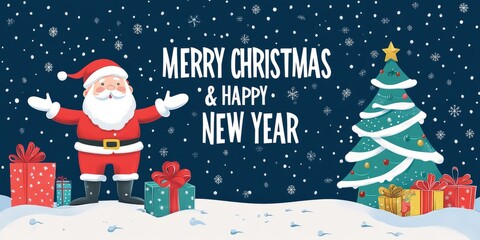 christmas santa claus tree gifts holiday winter snow merry year celebration festive december joy card ,32k Resolution