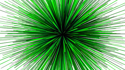 Fototapeta premium Abstract Explosions of Vibrant Green Light Rays Emanating from a Central Point Against a Stark White Background Creating a Dynamic Burst of Energy and Visual Spectacle