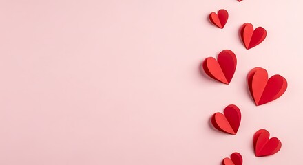Red Paper Hearts on Pink Background.