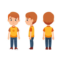 Cartoon Boy Character Design Set – Front, Side, and Back View Vector Illustration r