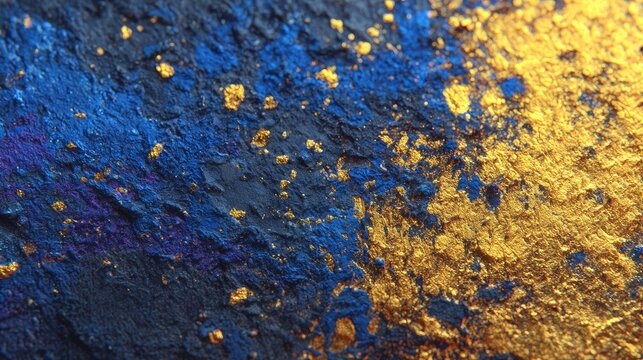 Textured abstract painting with blue and gold
