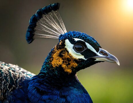 Close-up of a peacock's head and neck - Powered by Adobe