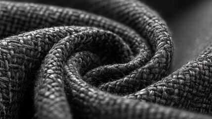 Obraz premium Gray braided rope resting on textured gray fabric creates a strong bond and connection
