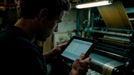 A young professional using a tablet during a workshop. Digital learning, professional development, technology