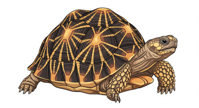 Detailed Indian Star Tortoise with Ornate Shell Pattern on Isolated transparent background