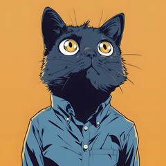 Blue Cat Portrait &mdash; Curious blue cat character with wide eyes, expressive and stylish digital animal art