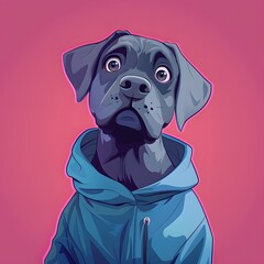 Puppy in Hoodie &mdash; Adorable puppy wearing a blue hoodie, funny and cute animal portrait illustration