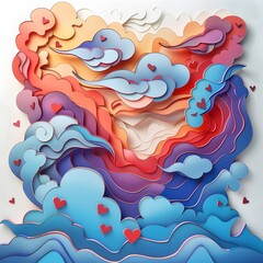 Paper Landscape Village &mdash; Delicate layered paper-style art of oriental landscape with temples and trees