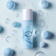 Blue Perfume Bottle &mdash; Elegant transparent perfume bottle with water droplets, luxury cosmetic design concept