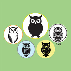 Silhouette owl set vector illustration on the color background.