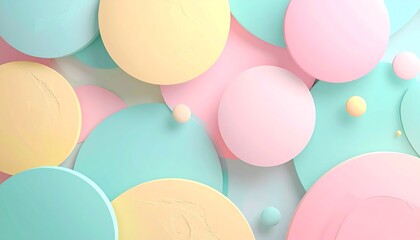Pastel-colored circular shapes of various sizes overlap, creating a soft, layered abstract composition
