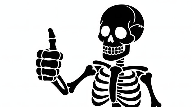Black skeleton giving a thumbs up gesture, isolated on white background