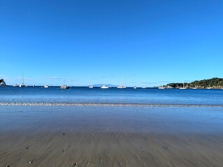 Tranquil Coastal Scenery Yachts and Blue Waters in New Zealand