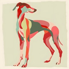 Obraz premium Modern abstract greyhound dog illustration, minimalist animal art with geometric colorful shapes.