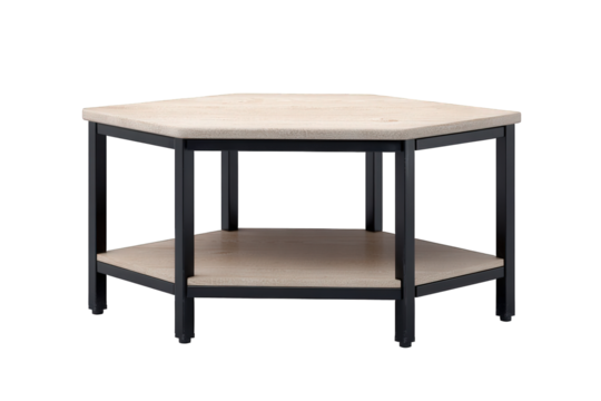 Hexagonal coffee table with shelf isolated on transparent background