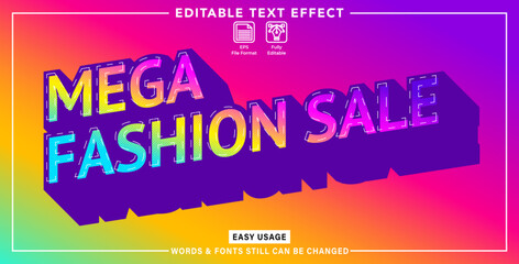 Editable graphic text effect mega fashion sale style