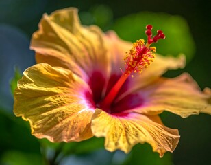Close-up of a vibrant orange-yellow hibiscus flower