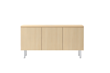 Modern light wood sideboard with three doors isolated on transparent background