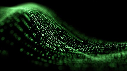 Abstract Green Binary Code Wave: Digital Data Flow Visualization