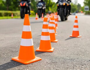 Motorbike training cones on asphalt