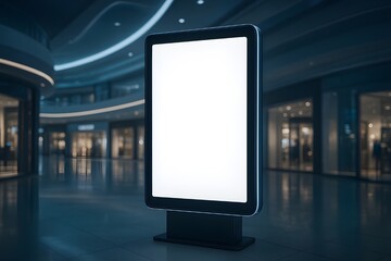 Modern blank digital billboard mockup inside shopping mall, perfect for advertising design, marketing presentation, brand promotion, and commercial display showcase.
