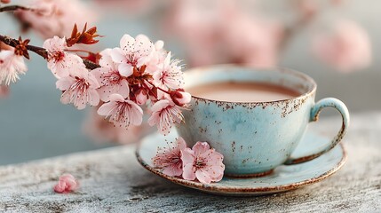 Light blue teacup with pink blossoms