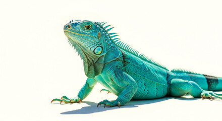 Obraz premium Close-up of a Vibrant Green Iguana Resting Peacefully on an Isolated transparent background.
