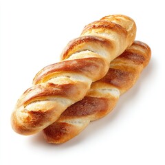 Two artisanal baguettes, golden-brown crust, overlapping
