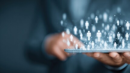 Business professional managing social network contacts using digital tablet for business communication during daytime